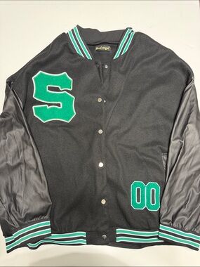 like an angel Black & Green Letterman Bomber Jacket